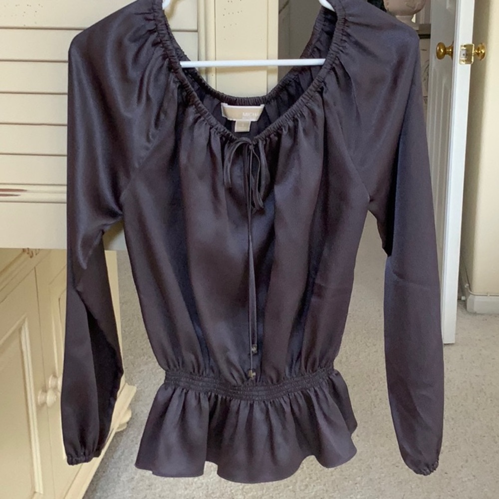 Michael Kors grey satin finish blouse. Size small.